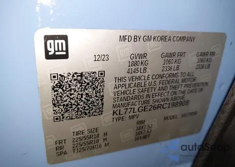 2024 Chevrolet Trax Fwd 1Rs z USA, uszkodzony, nr VIN KL77LGE26RC198908